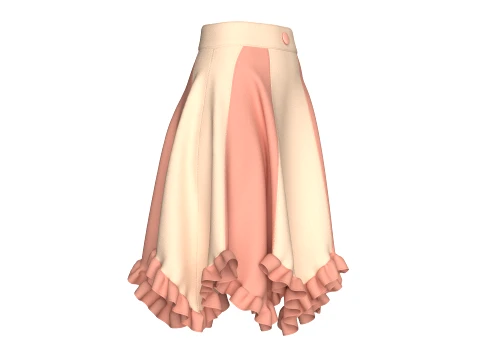 Girls Two-Tone Color Block Ruffled Skirt 3D Model
