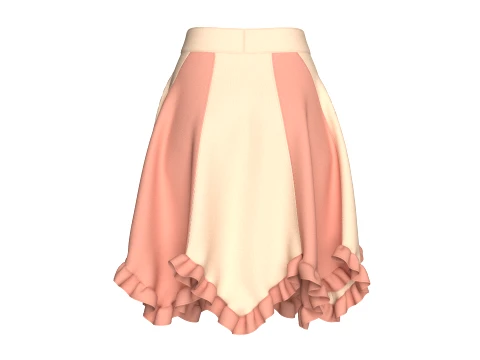 Girls Two-Tone Color Block Ruffled Skirt 3D Model