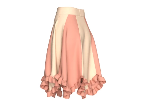 Girls Two-Tone Color Block Ruffled Skirt 3D Model