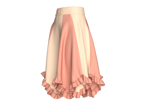 Girls Two-Tone Color Block Ruffled Skirt 3D Model