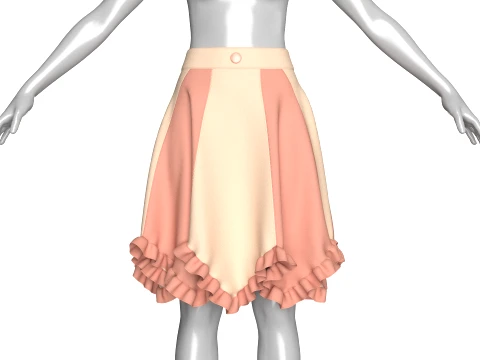 Girls Two-Tone Color Block Ruffled Skirt 3D Model