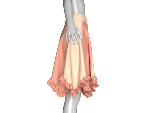 Girls Two-Tone Color Block Ruffled Skirt 3D Model