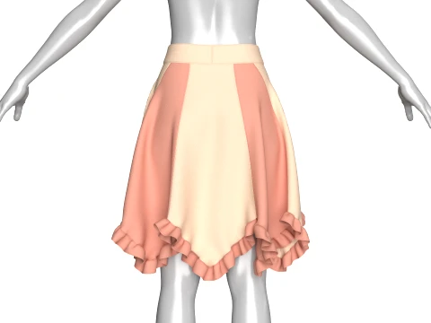 Girls Two-Tone Color Block Ruffled Skirt 3D Model