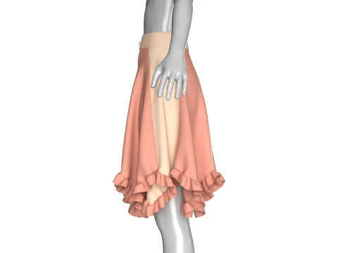 Girls Two-Tone Color Block Ruffled Skirt 3D Model