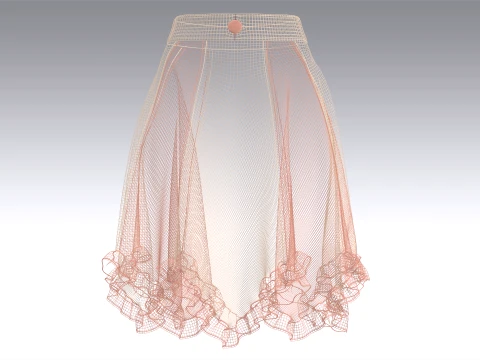 Girls Two-Tone Color Block Ruffled Skirt 3D Model