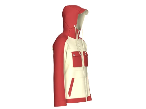 Men Color Blocked High-Neck Hooded Jacket 3D Model