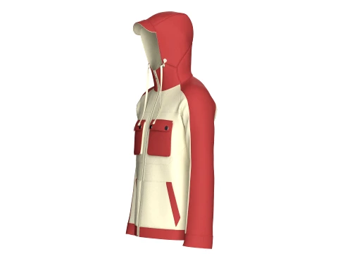 Men Color Blocked High-Neck Hooded Jacket 3D Model
