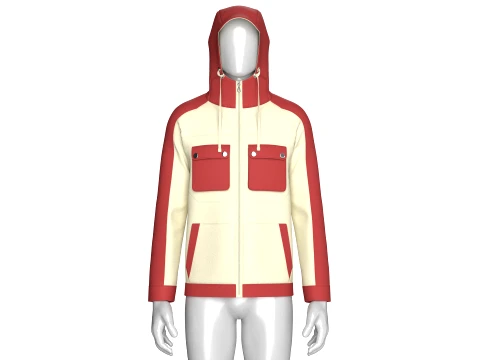 Men Color Blocked High-Neck Hooded Jacket 3D Model