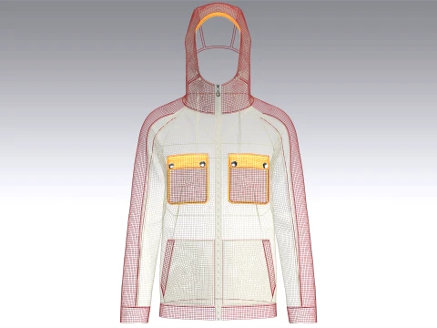 Men Color Blocked High-Neck Hooded Jacket 3D Model