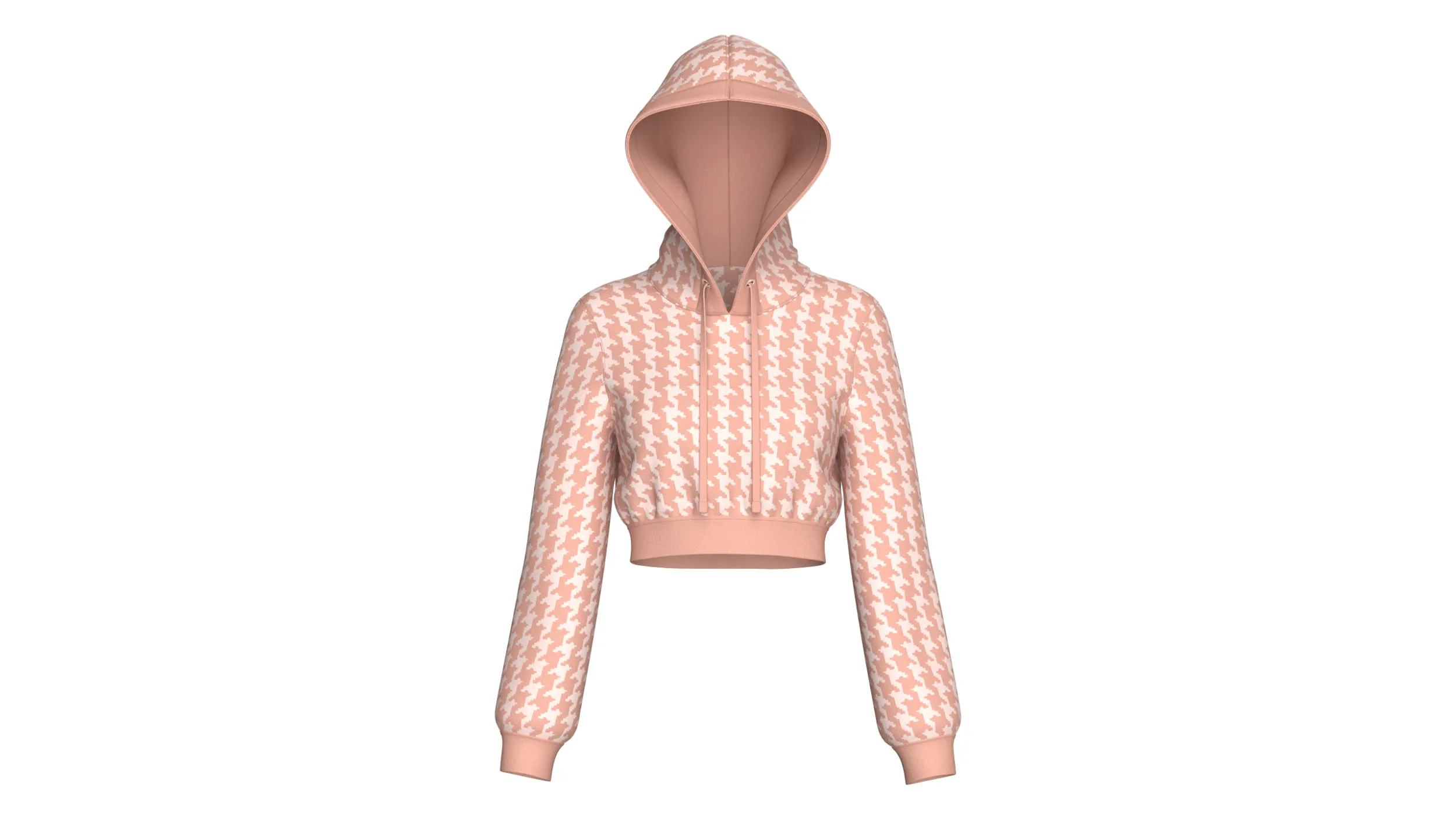 Girls Houndstooth Cropped Pullover Hoodie 3D Model .c4d .max .obj .3ds .fbx .stl .blend 