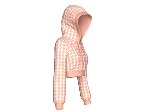Girls Houndstooth Cropped Pullover Hoodie 3D Model