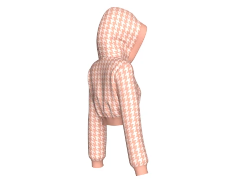Girls Houndstooth Cropped Pullover Hoodie 3D Model