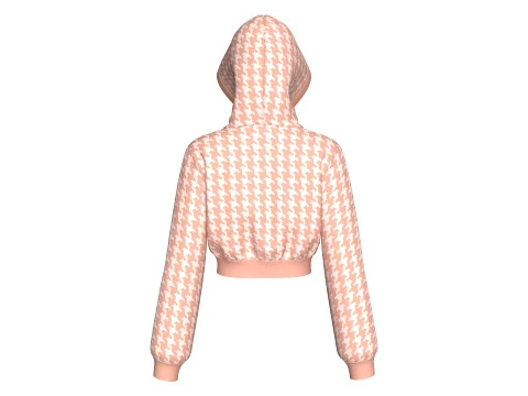 Girls Houndstooth Cropped Pullover Hoodie 3D Model