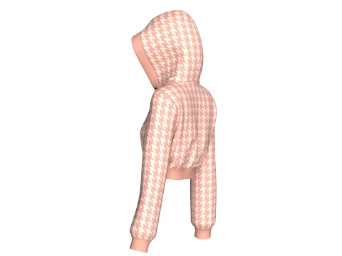 Girls Houndstooth Cropped Pullover Hoodie 3D Model