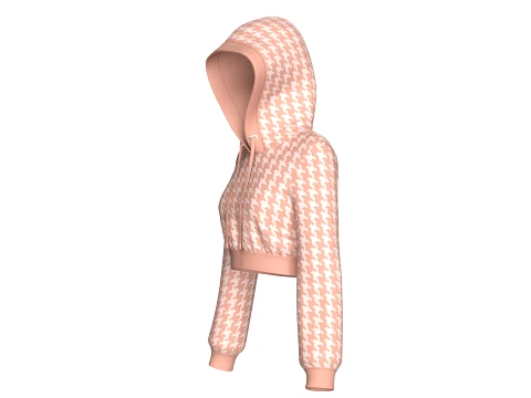 Girls Houndstooth Cropped Pullover Hoodie 3D Model