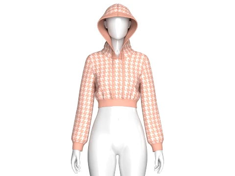Girls Houndstooth Cropped Pullover Hoodie 3D Model