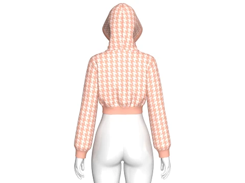 Girls Houndstooth Cropped Pullover Hoodie 3D Model