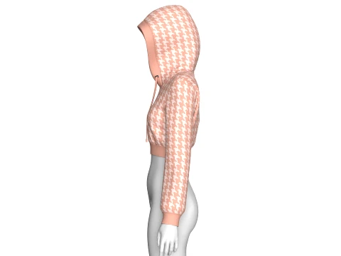 Girls Houndstooth Cropped Pullover Hoodie 3D Model