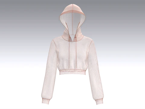 Girls Houndstooth Cropped Pullover Hoodie 3D Model