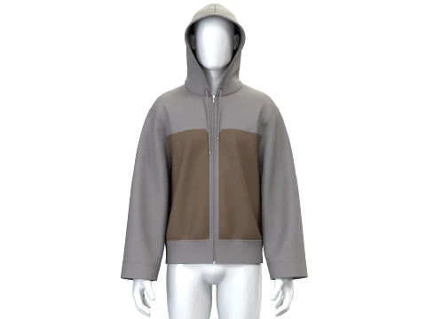 Men Color-Blocked Oversized Hoodie 3D Model