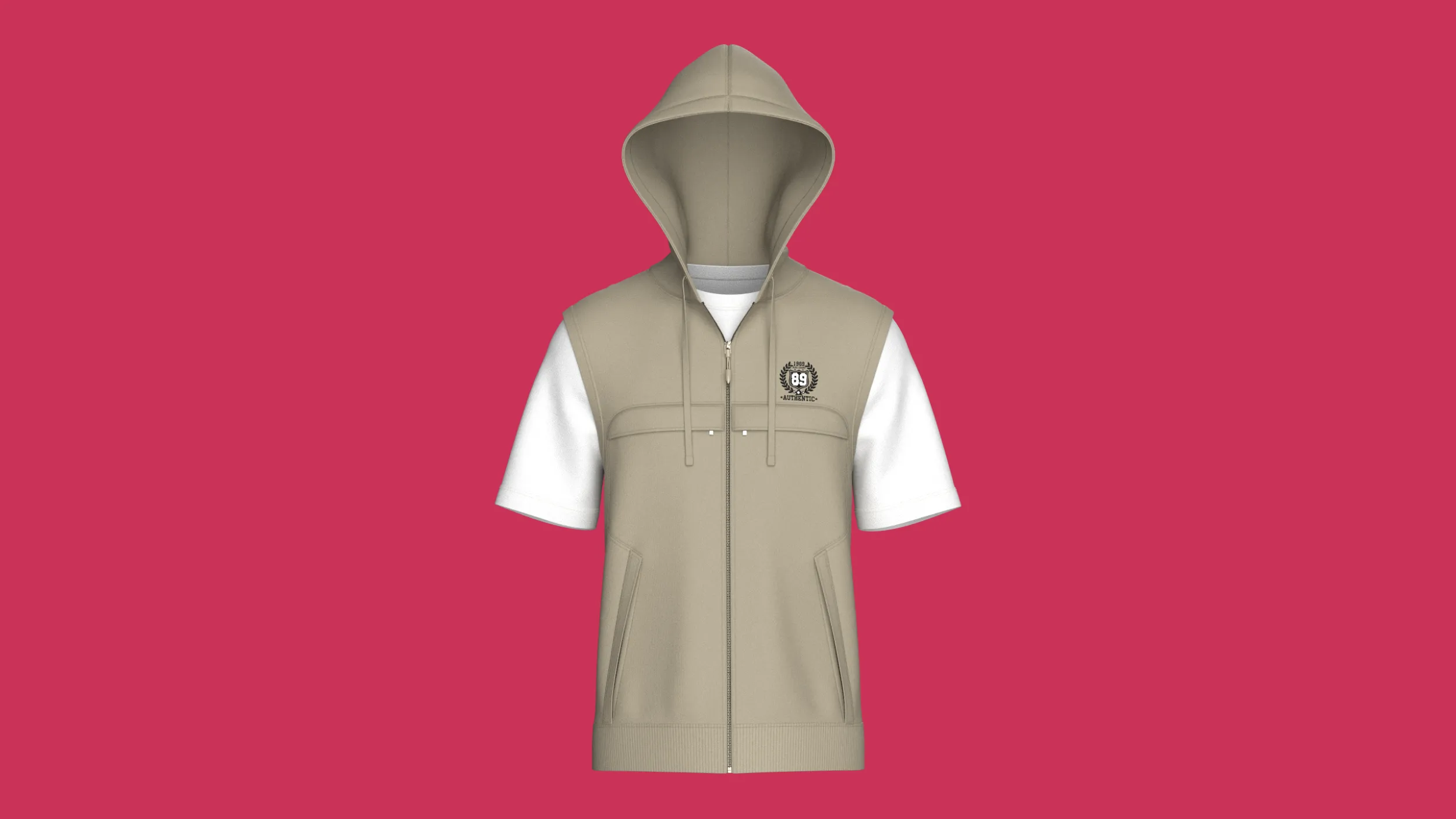 Men Zip Up Short-Sleeve Hoodie With Tshirt 3D Model .c4d .max .obj .3ds .fbx .stl .blend
