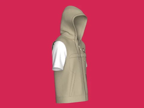 Men Zip Up Short-Sleeve Hoodie With Tshirt 3D Model