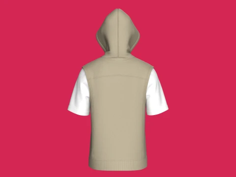 Men Zip Up Short-Sleeve Hoodie With Tshirt 3D Model