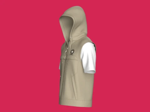 Men Zip Up Short-Sleeve Hoodie With Tshirt 3D Model