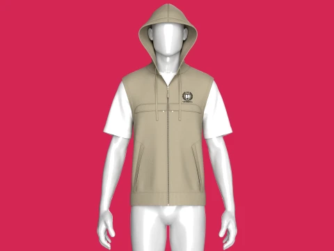 Men Zip Up Short-Sleeve Hoodie With Tshirt 3D Model