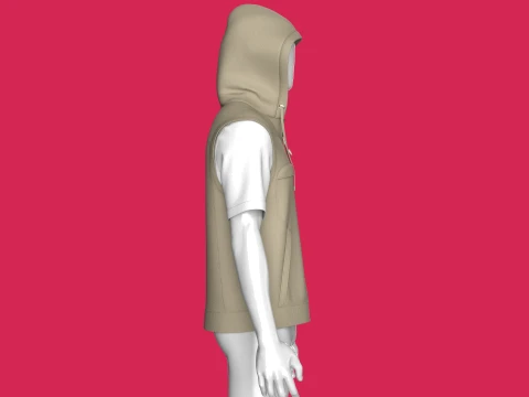 Men Zip Up Short-Sleeve Hoodie With Tshirt 3D Model