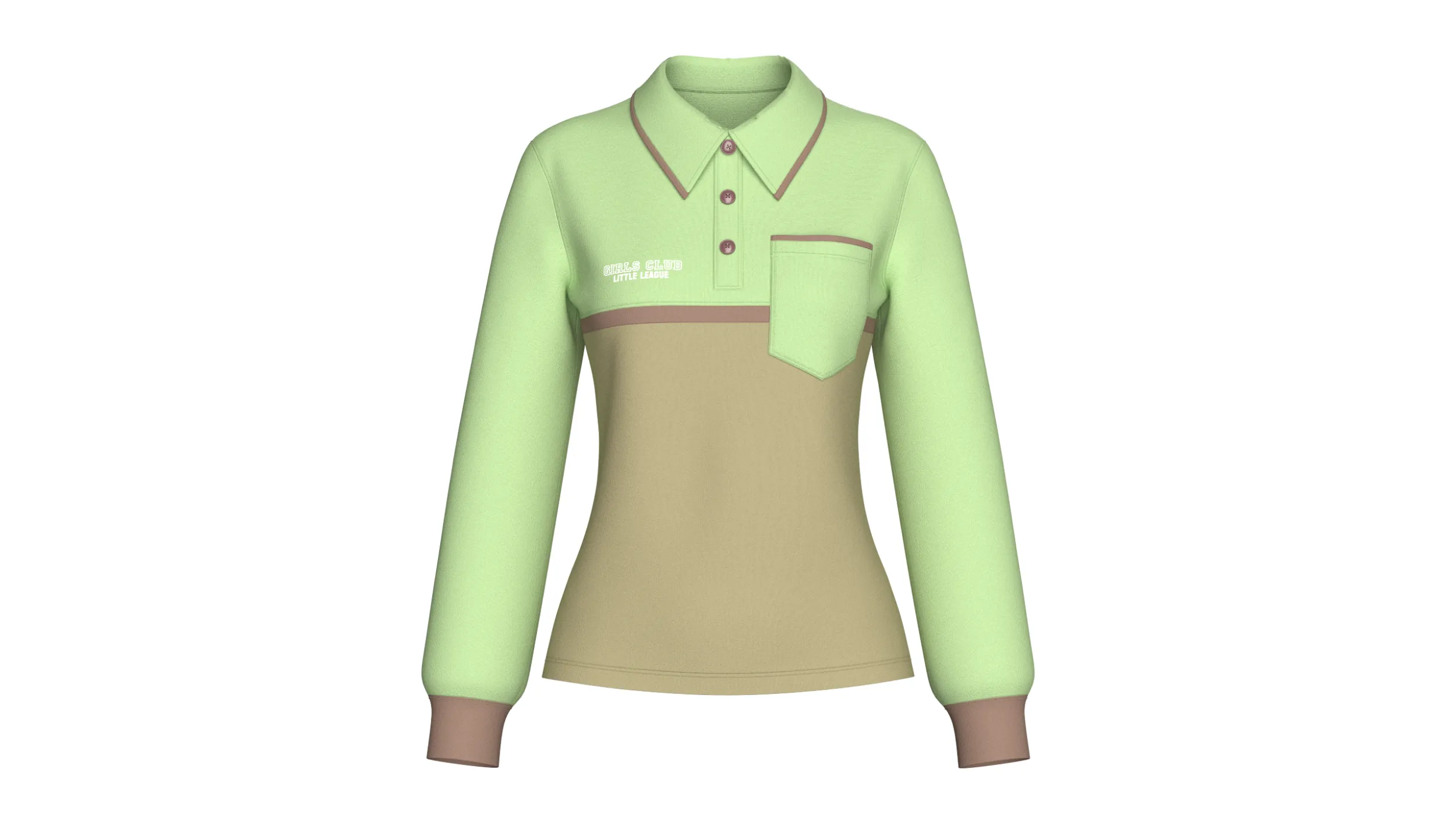 Girls Color Blocked Long-Sleeve Polo Shirt 3D Model .c4d .max .obj .3ds .fbx .stl .blend 