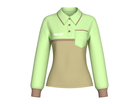 Girls Color Blocked Long-Sleeve Polo Shirt 3D Model