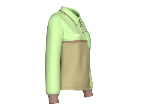 Girls Color Blocked Long-Sleeve Polo Shirt 3D Model