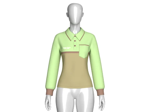 Girls Color Blocked Long-Sleeve Polo Shirt 3D Model