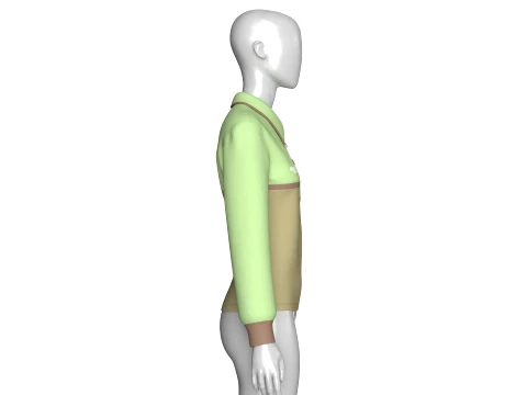 Girls Color Blocked Long-Sleeve Polo Shirt 3D Model