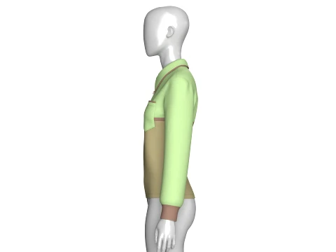 Girls Color Blocked Long-Sleeve Polo Shirt 3D Model