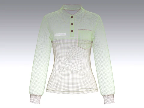 Girls Color Blocked Long-Sleeve Polo Shirt 3D Model