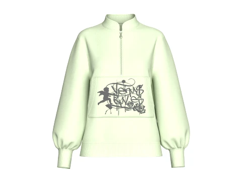 Girls Half-Zip Printed Kangaroo Pocket Jacket 3D Model