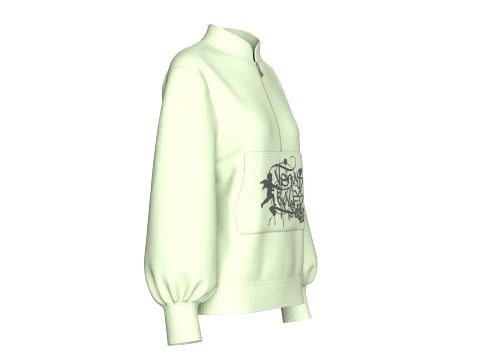 Girls Half-Zip Printed Kangaroo Pocket Jacket 3D Model