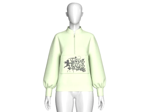 Girls Half-Zip Printed Kangaroo Pocket Jacket 3D Model