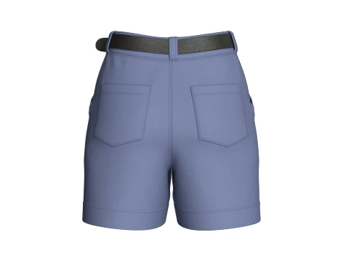 Girls High-Waisted Belted ShortsWith Pockets 3D Model