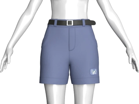 Girls High-Waisted Belted ShortsWith Pockets 3D Model