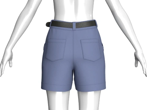 Girls High-Waisted Belted ShortsWith Pockets 3D Model