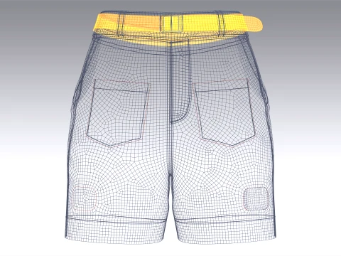 Girls High-Waisted Belted ShortsWith Pockets 3D Model