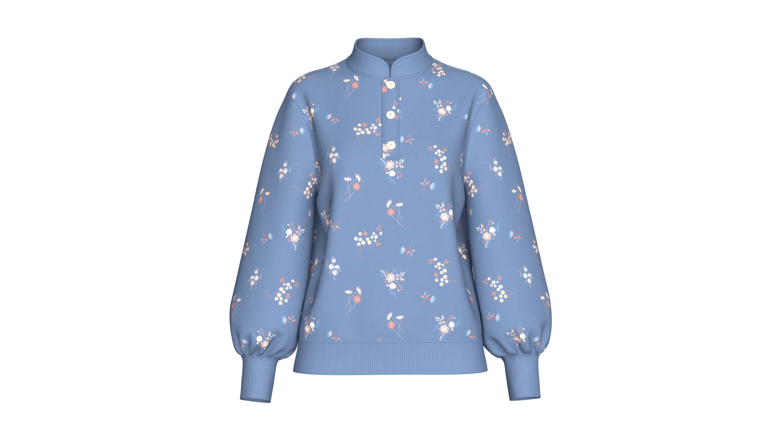 Girls Mandarin Collar Floral Printed Sweatshirt 3D Model .c4d .max .obj .3ds .fbx .stl .blend 