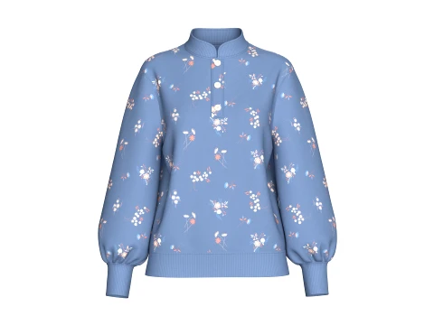 Girls Mandarin Collar Floral Printed Sweatshirt 3D Model