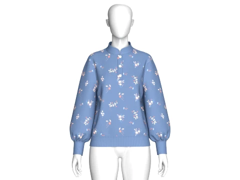 Girls Mandarin Collar Floral Printed Sweatshirt 3D Model