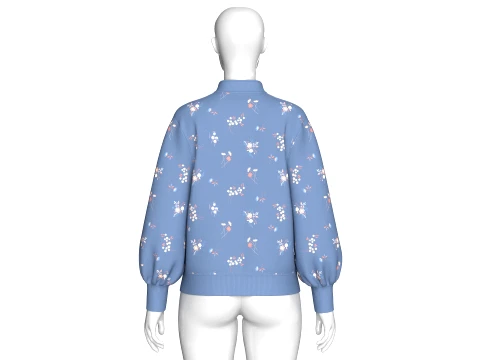 Girls Mandarin Collar Floral Printed Sweatshirt 3D Model