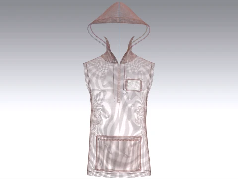 Men Half-Zip Sleeveless Graphic Hoodie 3D Model
