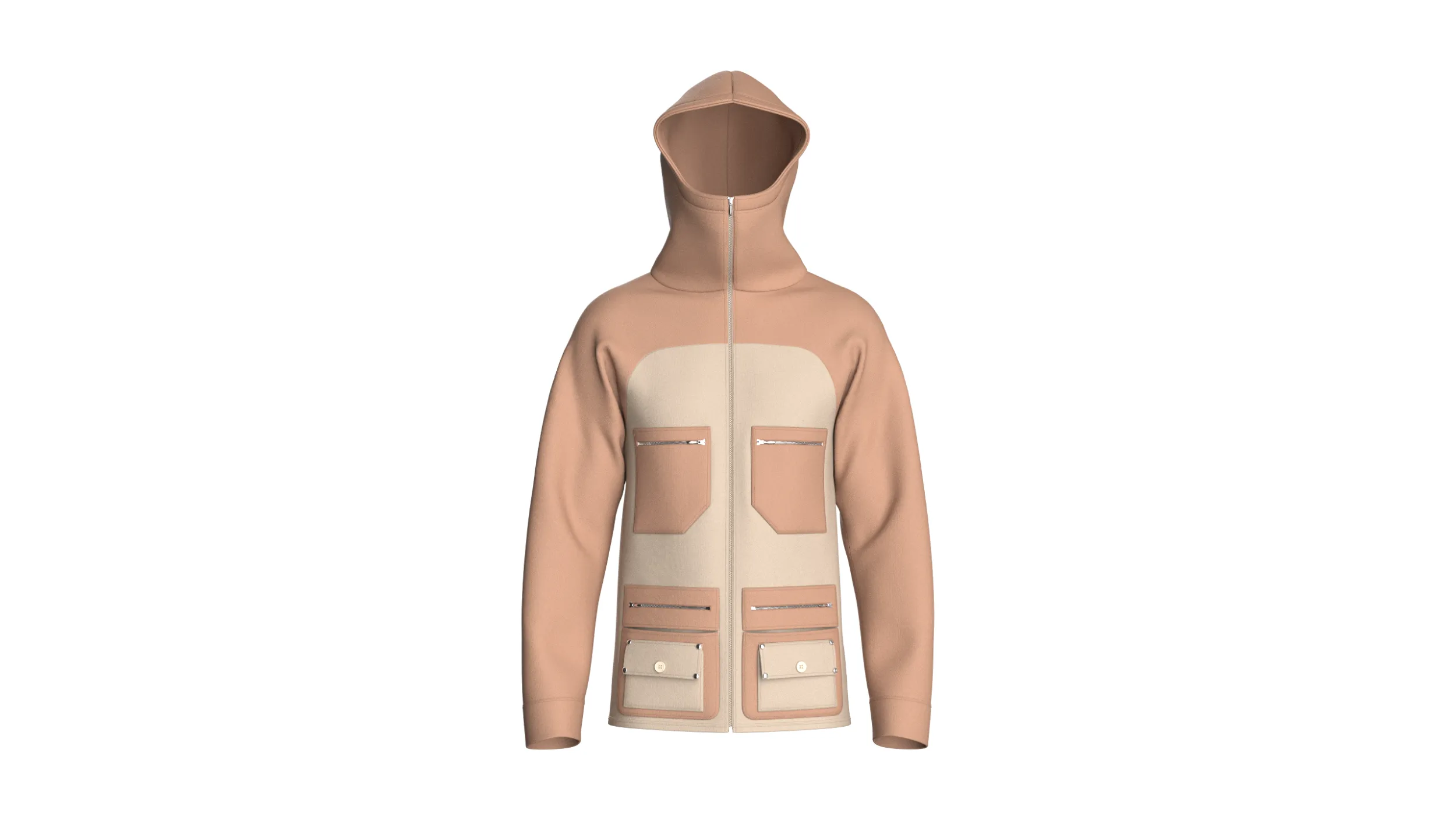Men Hooded Jacket With Multi Zip Pocket 3D Model .c4d .max .obj .3ds .fbx .stl .blend 